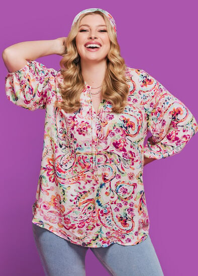 Plus Size Natural Painterly Paisley Top