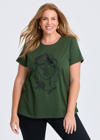 Plus Size Cotton Face Embroidery T-shirt