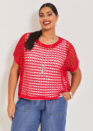 Plus Size Cotton Open Knit Crochet Top