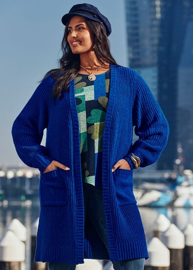 Plus Size Cotton Blend Pocket Rib Cardigan