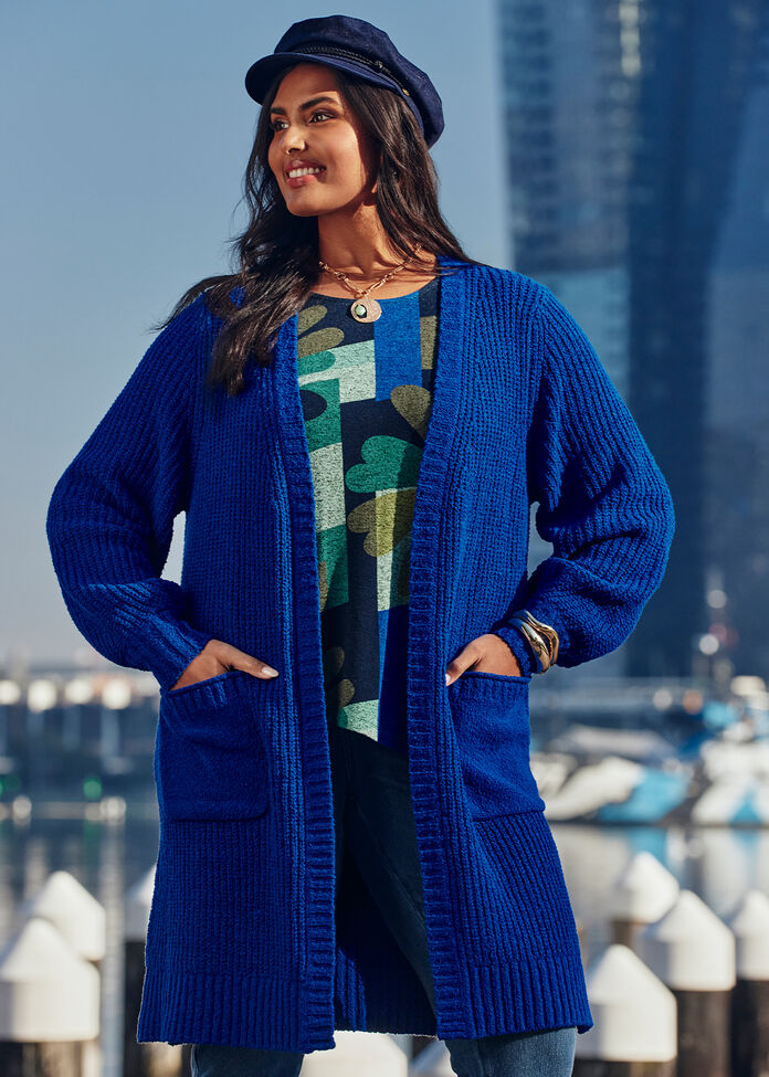 Cotton Blend Pocket Rib Cardigan, , hi-res