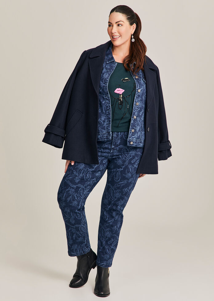 Denim Floral Slim Leg Jean, , hi-res