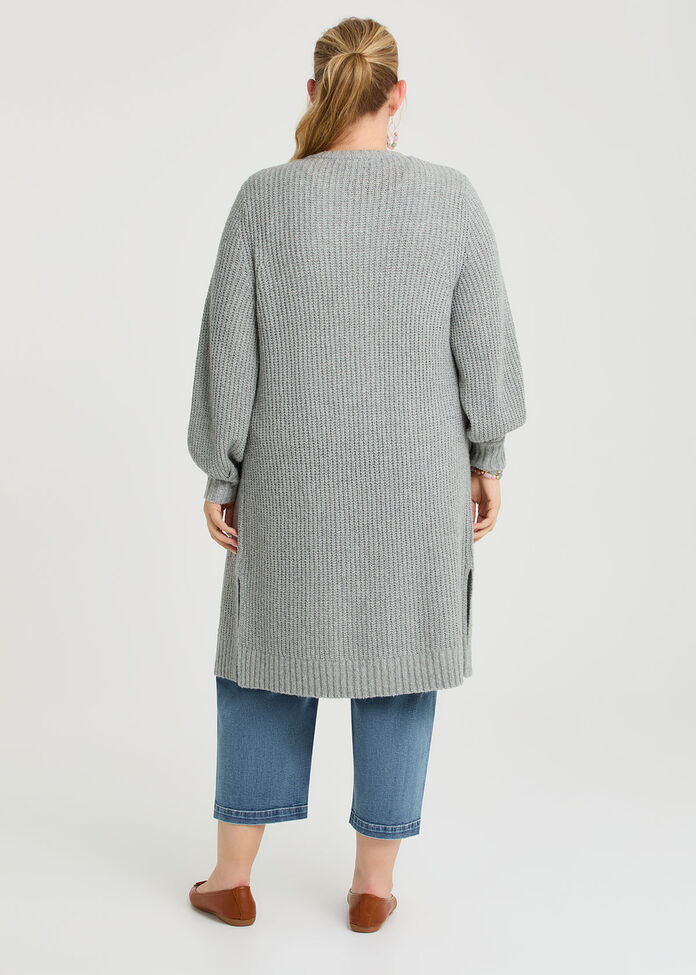 Longline Pocket Rib Cardigan, GREY MARLE, hi-res