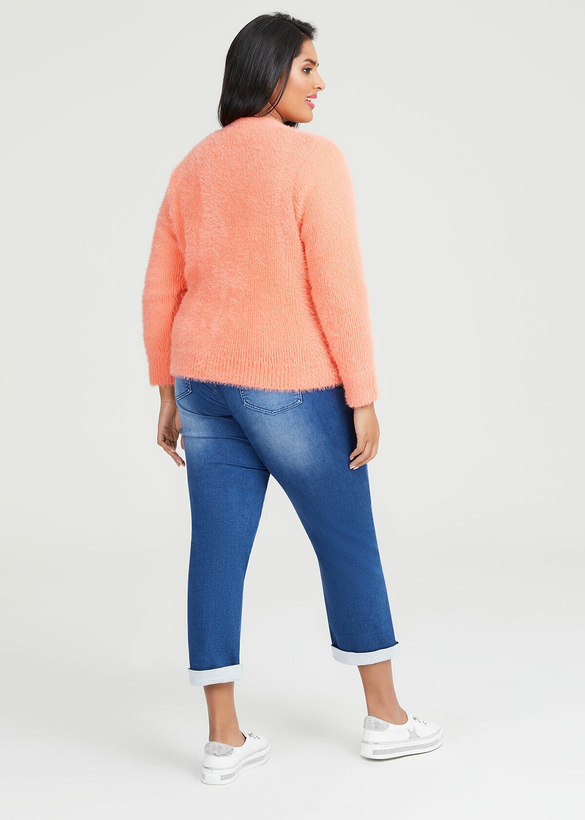 Shop Plus Size Fluffy Knit Short Cardigan in Orange | Sizes 12-30