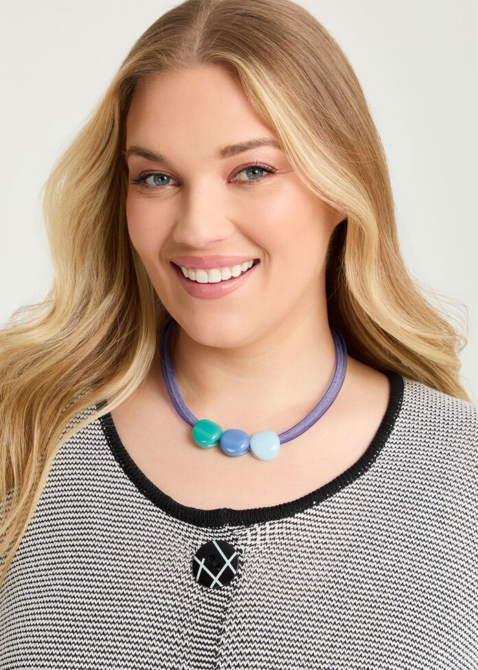 Abstract Netted 3 Bead Necklace, , hi-res