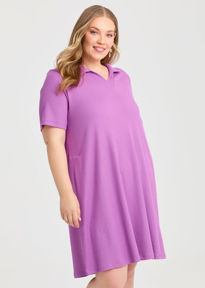 Collared Rib Dress, , hi-res