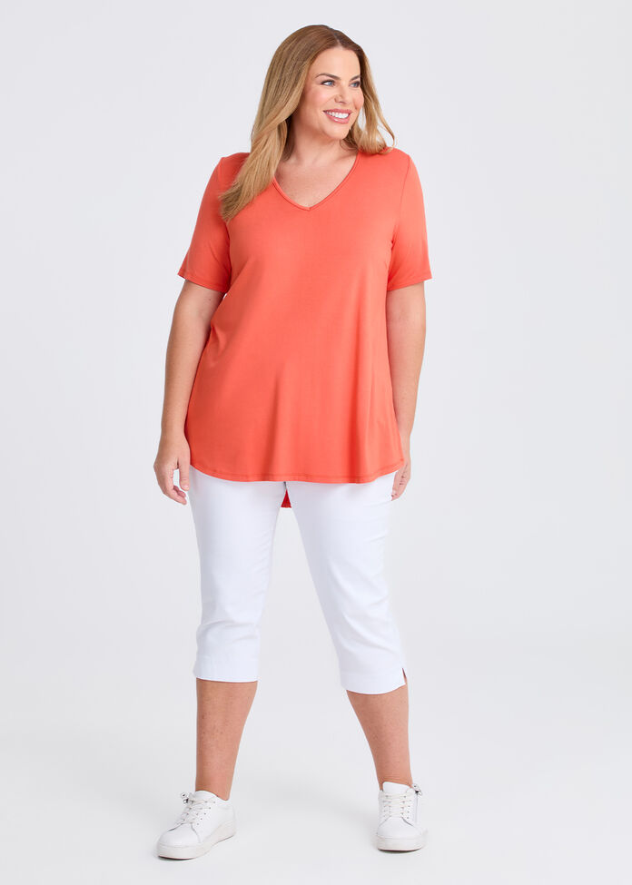 Bamboo Base V Neck Short Sleeve Top, , hi-res