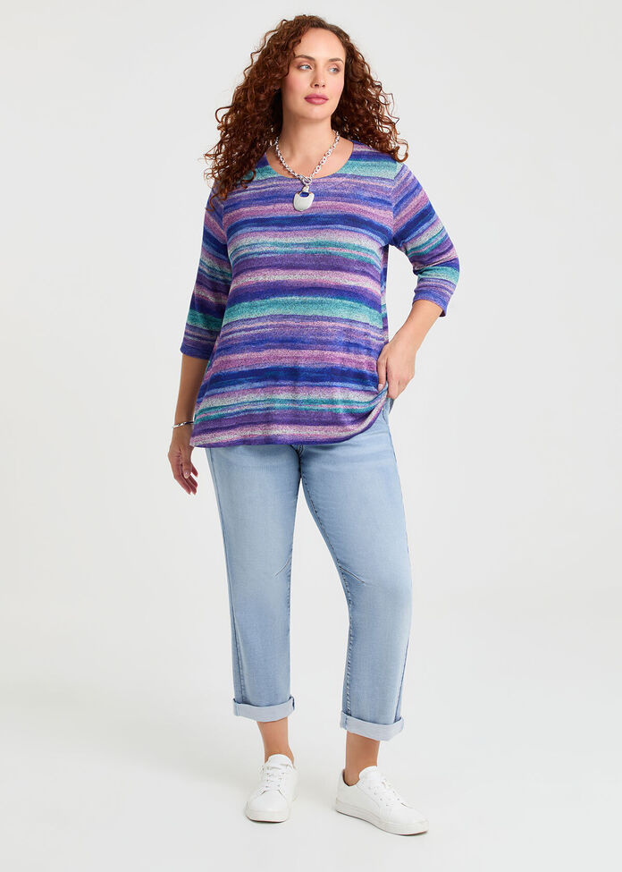 Bamboo Cosy Brushed Stripe Top, , hi-res