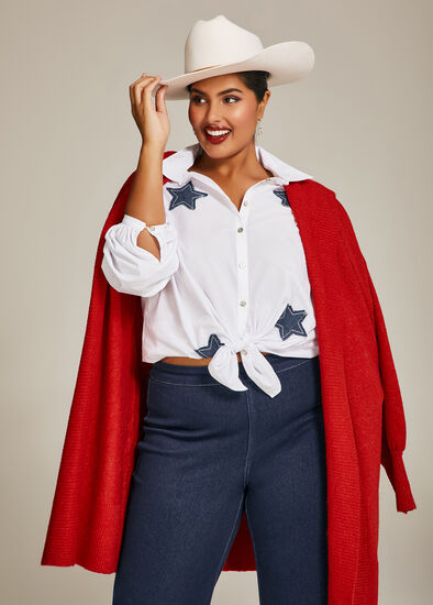 Plus Size Cotton Star Applique Shirt