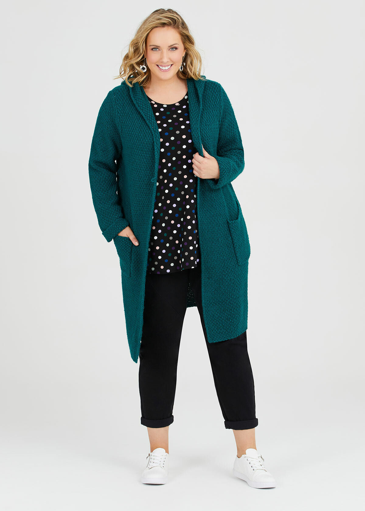 Shop Plus Size Textured Hooded Cardigan in Green Taking Shape AU