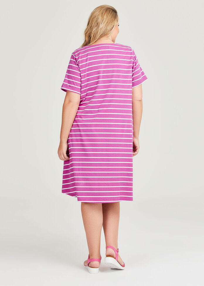 Cotton V-neck Stripe Dress, , hi-res