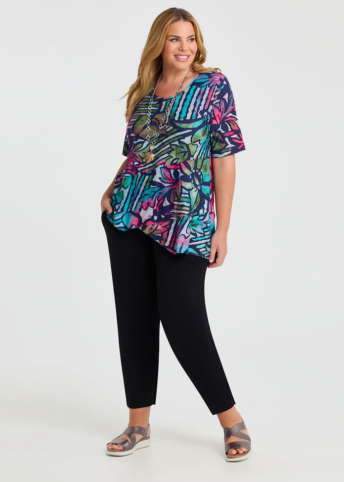 Stripe Floral Burnout Top, , hi-res