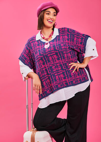 Plus Size Abstract Check Cotton Knit Jumper