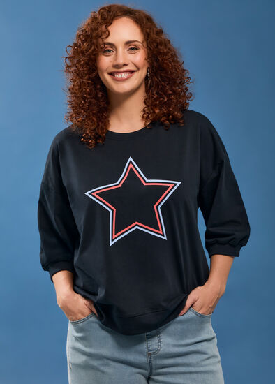 Plus Size Cotton Star Relaxed Sweatshirt