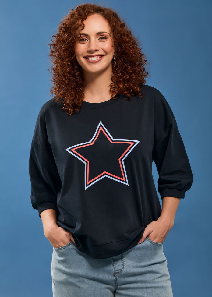 Cotton Star Relaxed Sweatshirt, , hi-res