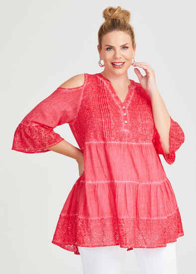 Plus Size Cotton Cold Shoulder Tunic