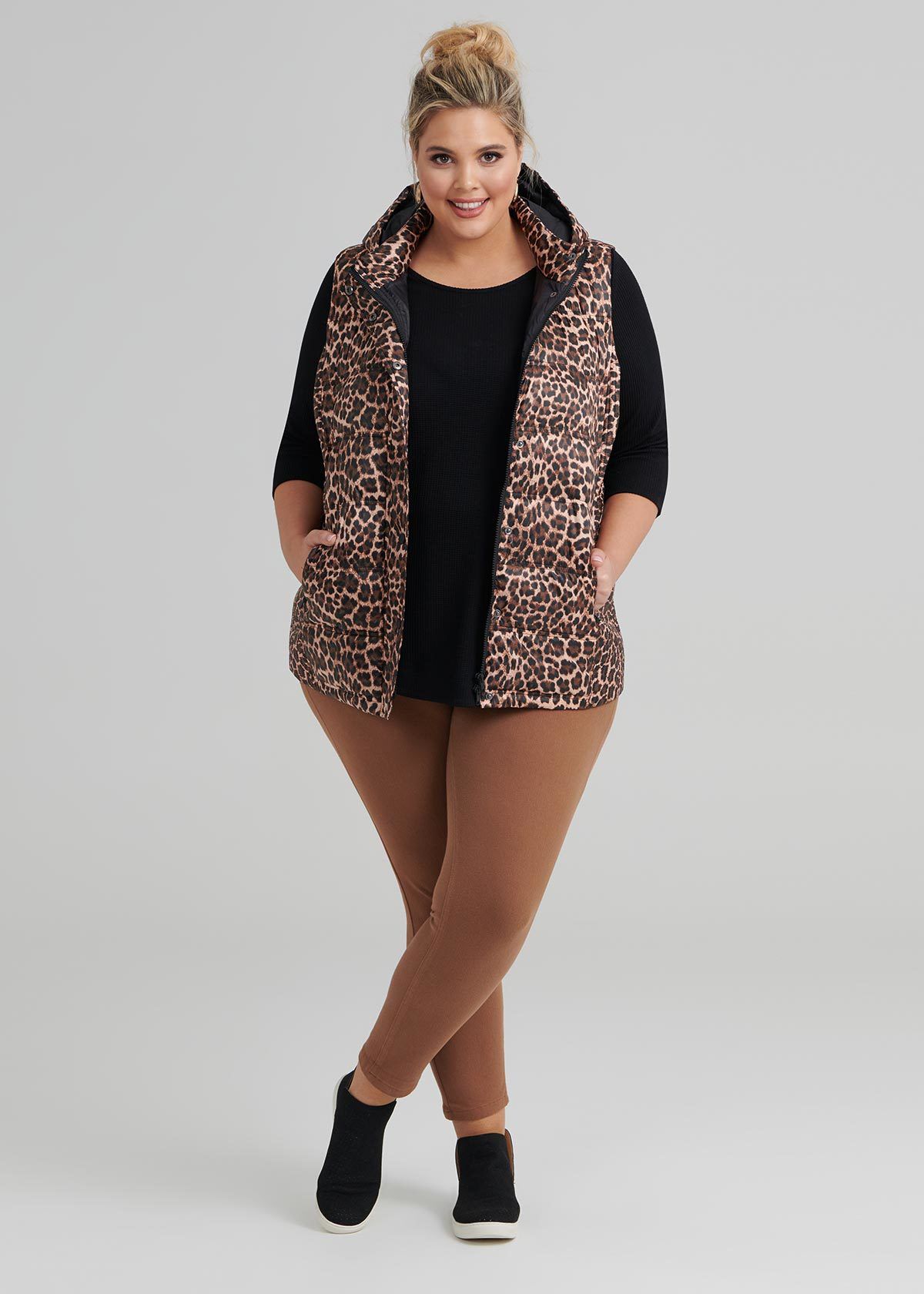 Shop Plus Size Animal Puffer Vest in Print Taking Shape AU