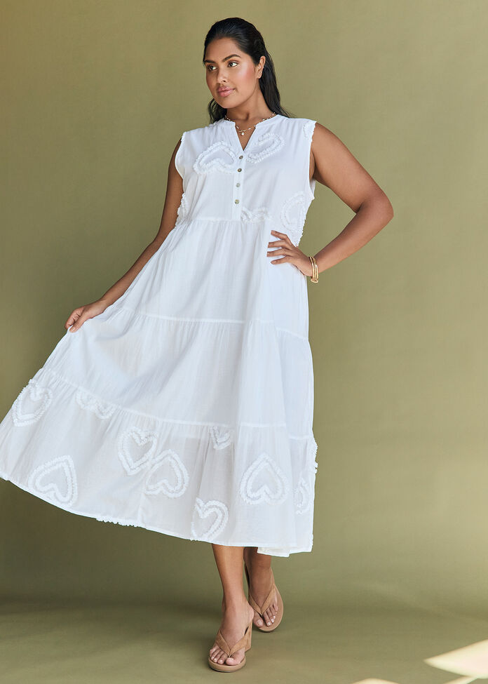Cotton Applique Tiered Dress, , hi-res