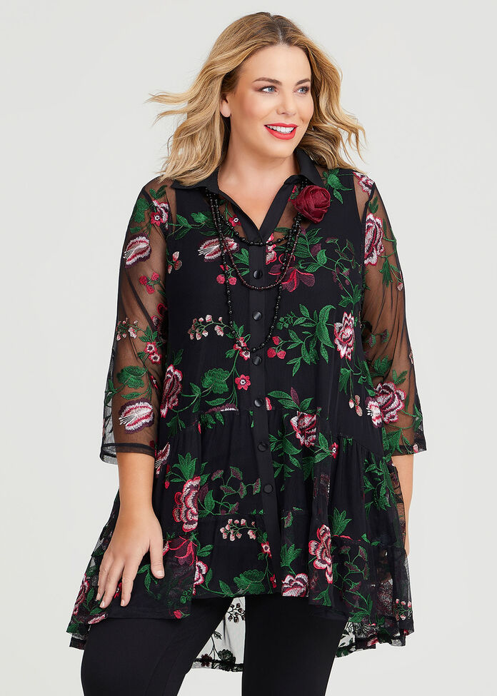 Shop Plus Size Embroidery Floral Tiered Shirt in Multi | Sizes 12-30 ...