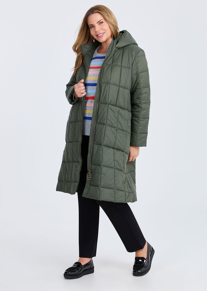 Shop Plus Size A Line Hooded Puffer Jacket, Green Taking Shape NZ