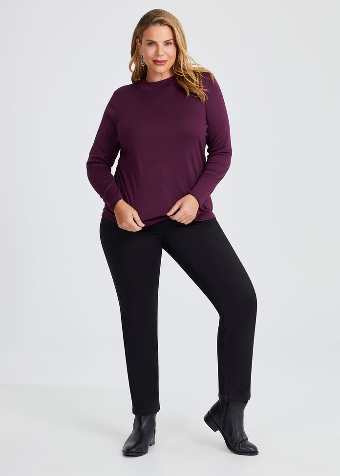 Pima Cotton Blend Mock Neck Top, , hi-res