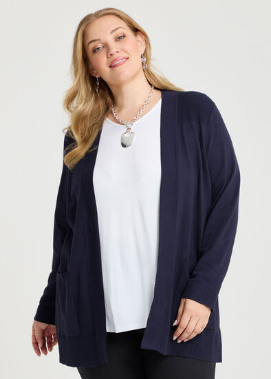 Plus Size Natural Rib Detail Long Cardigan