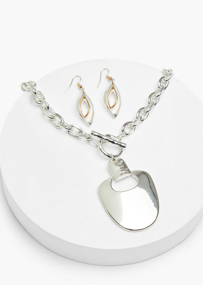 Metal Plate Short Necklace, , hi-res