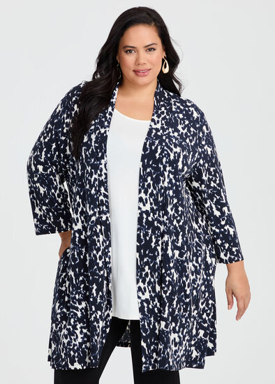 Plus Size Longline Printed Cardigan
