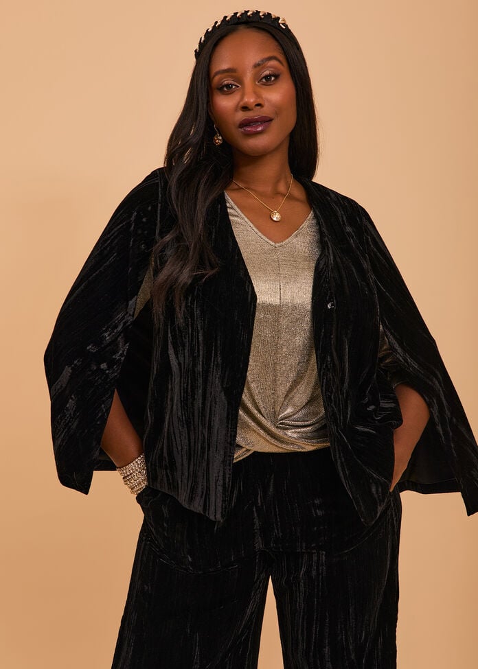 Shop Plus Size Velvet Cape Evening Jacket, Black Taking Shape AU