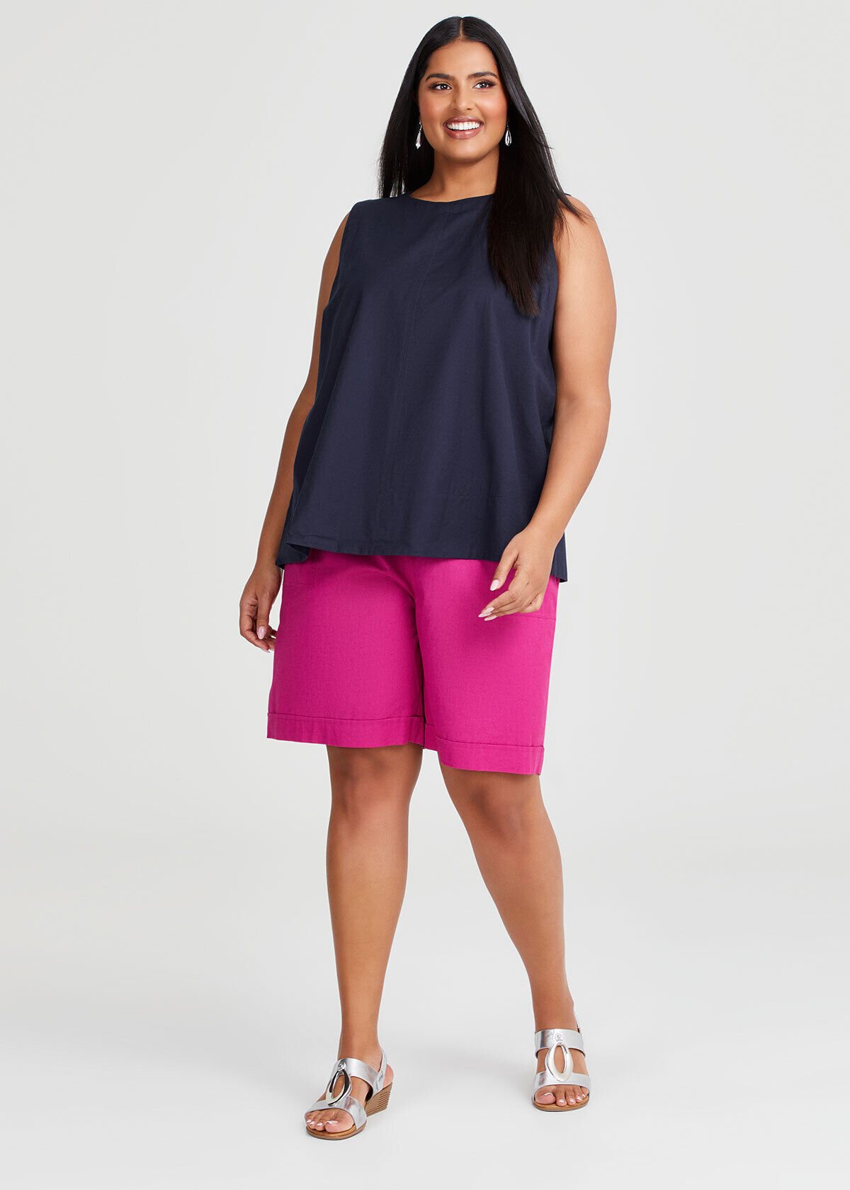 Shop Plus Size Cotton Linen Bermuda Short in Purple Taking Shape AU