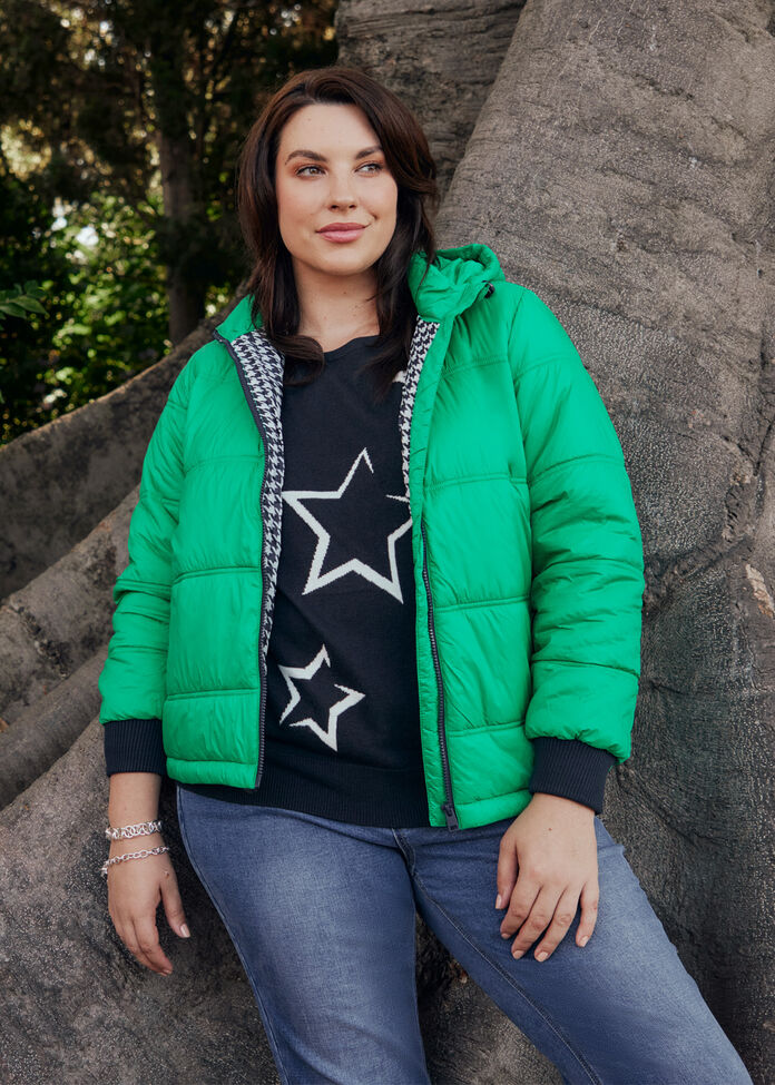 Shop Plus Size Short Hooded Puffer Jacket in Green | Sizes 12-30 ...