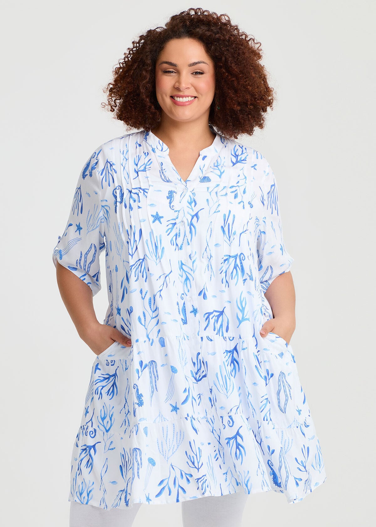 Shop Plus Size Natural Coastal Pintuck Tunic, Multi | Taking Shape NZ