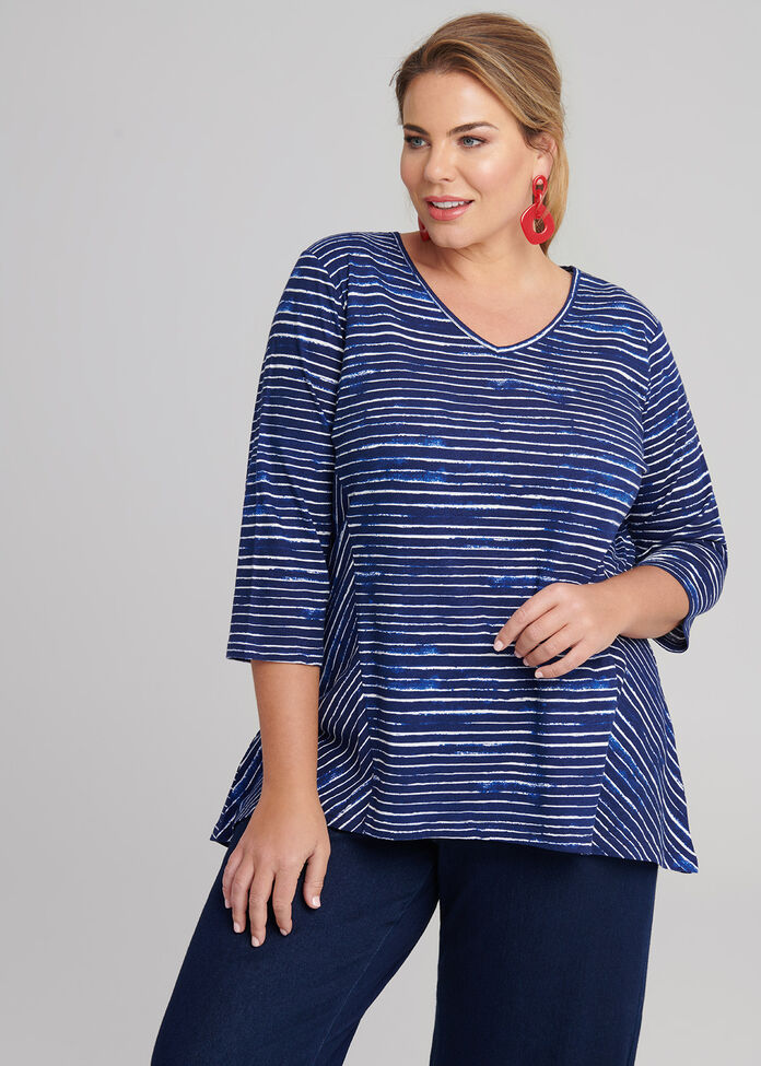 Ink Stripe Linen Mix Top, , hi-res