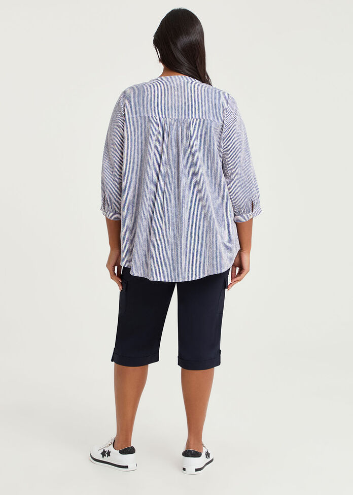 Cotton Stripe Button Top, , hi-res