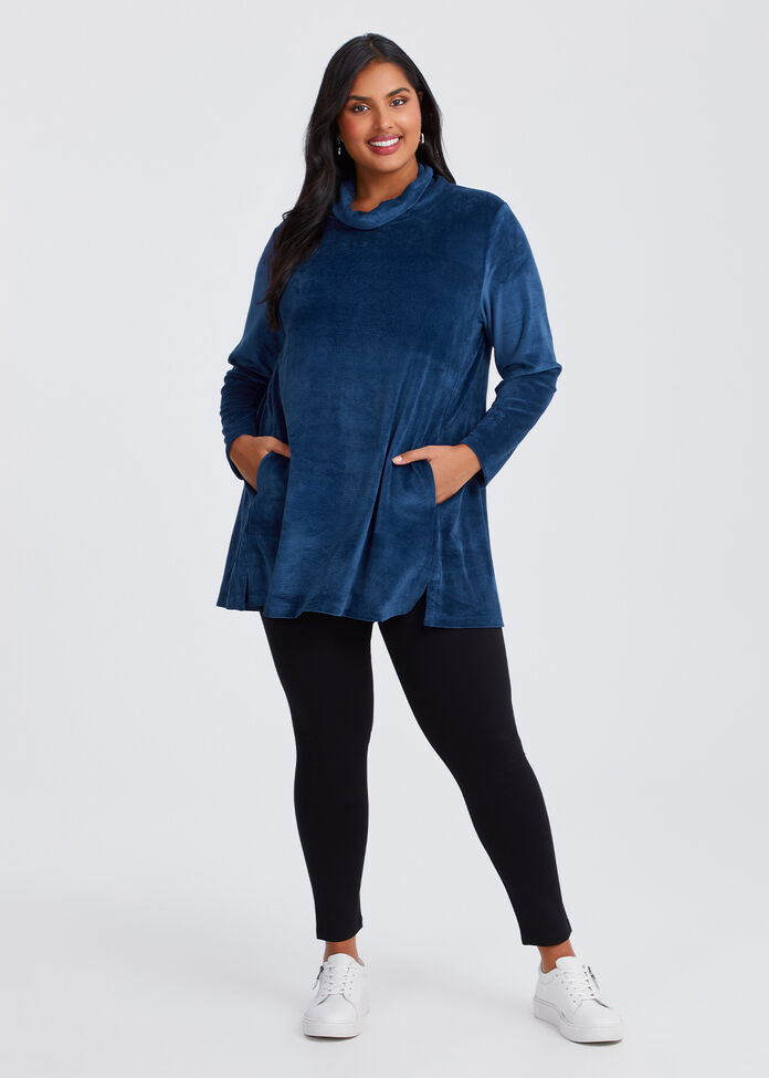 Velour Cowl Neck Tunic, , hi-res
