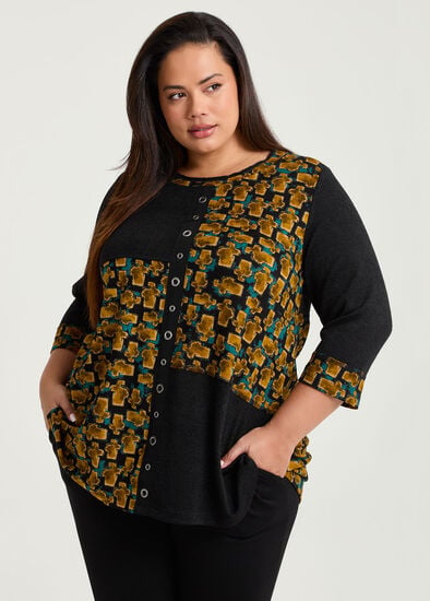 Plus Size Jacquard Spliced Snug Tunic