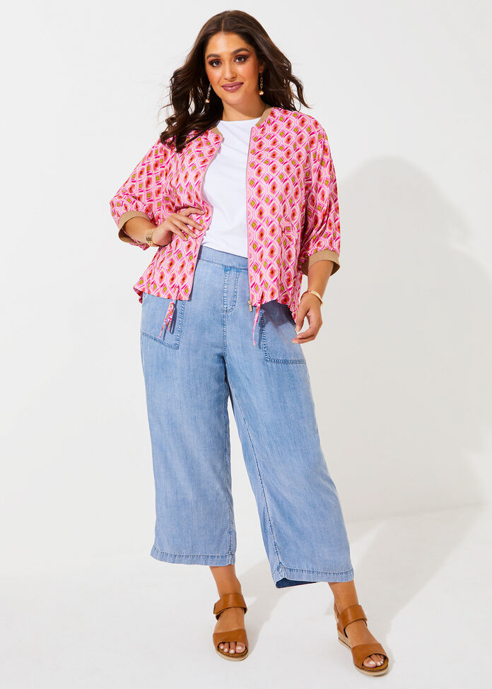 Chambray Pull On Crop Pant, , hi-res