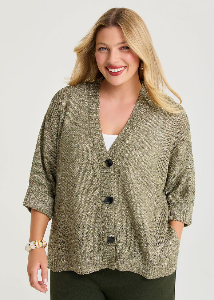 Sparkle Knit Boxy Cardigan, , hi-res