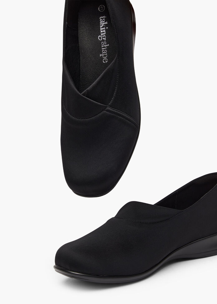 Shop Black Neoprene Low Wedge Court | Comfortable Shoes | Taking Shape AU