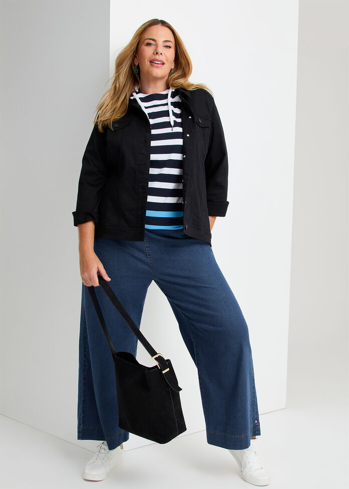 Cotton Stripe Hooded Top, , hi-res