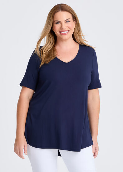 Plus Size Bamboo Base V Neck Short Sleeve Top