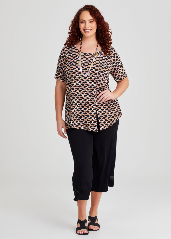 Button Trim Natural Top, BLACK/CLAY PRINT, hi-res