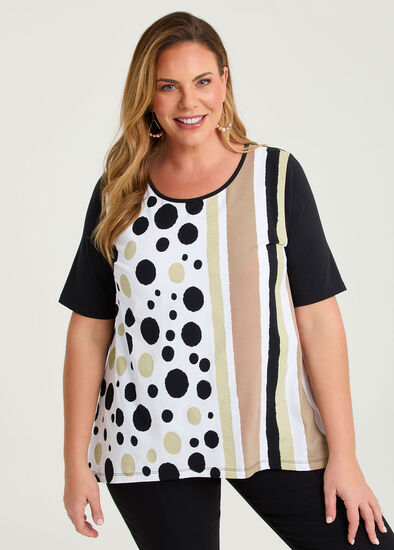 Plus Size Cotton Spots And Stripes Top