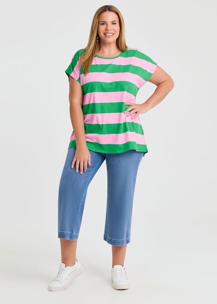 Cotton Block Stripe T-shirt, , hi-res