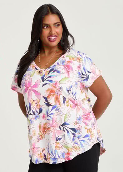 Plus Size Cotton Watercolour Floral T-shirt