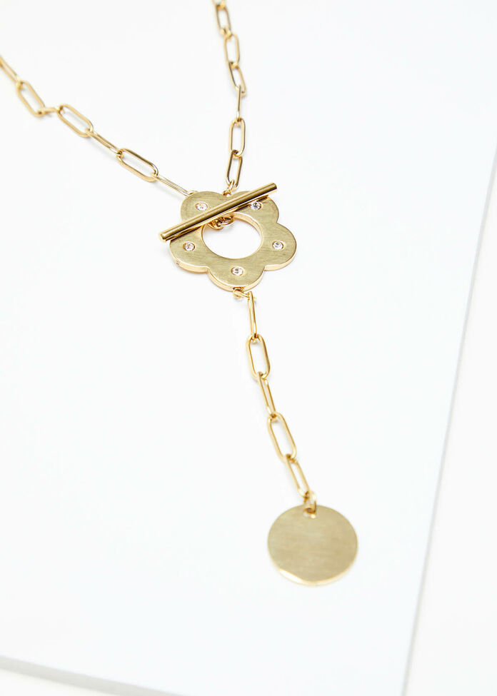 Gold Daisy Fob Lariat, , hi-res