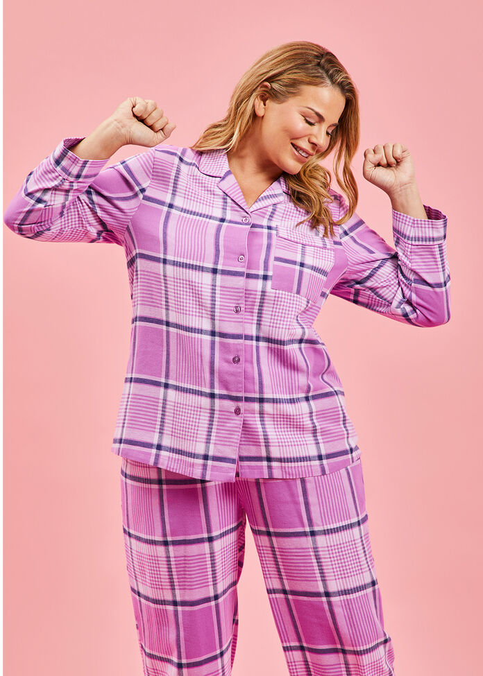 Flannelette Check Pyjama Shirt, , hi-res