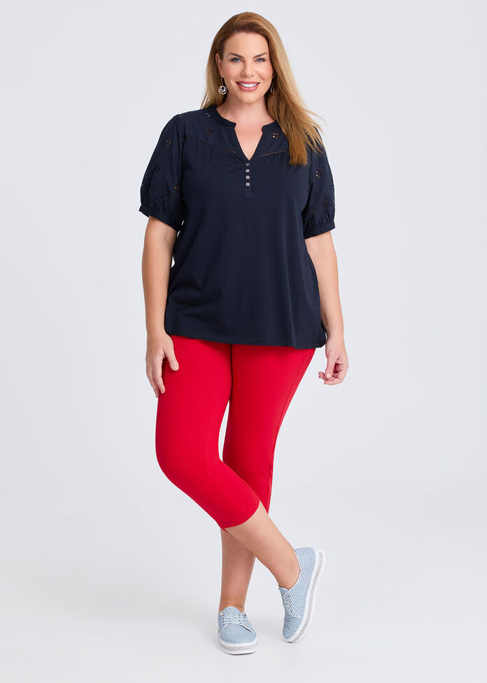 Cotton Broderie Puff Sleeve Top, , hi-res