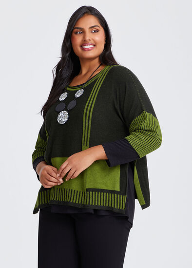 Plus Size Spliced Stripe Cotton Knit Jumper
