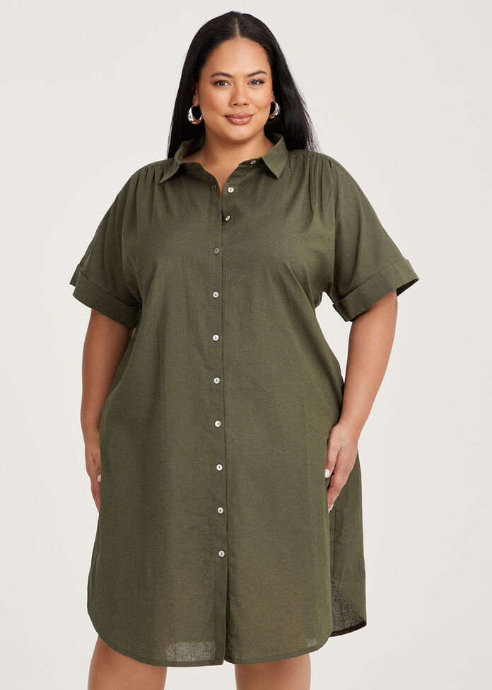Cotton Linen Shirt Dress, , hi-res